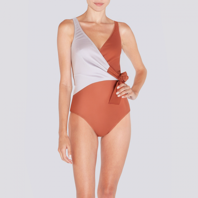 Colorblock V-neck side tie women's one-piece swimsuit