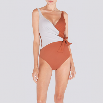 Colorblock V-neck side tie women's one-piece swimsuit