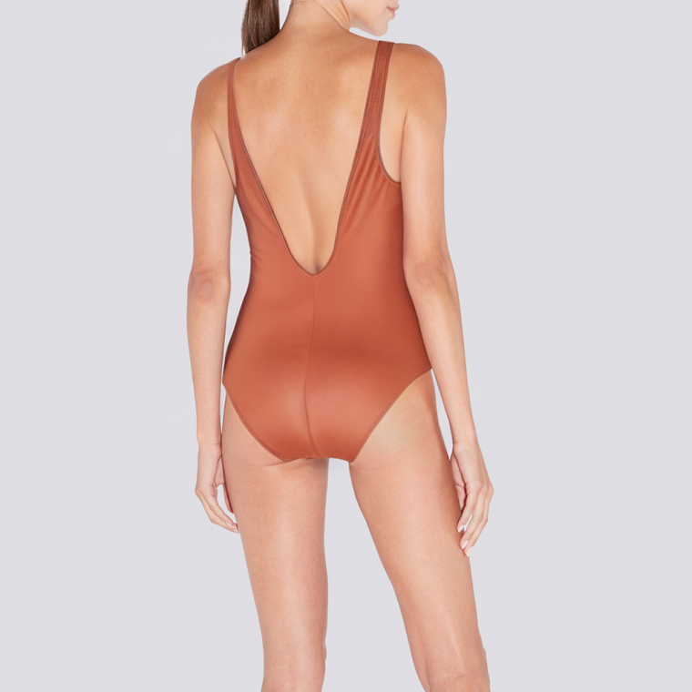 Colorblock V-neck side tie women's one-piece swimsuit
