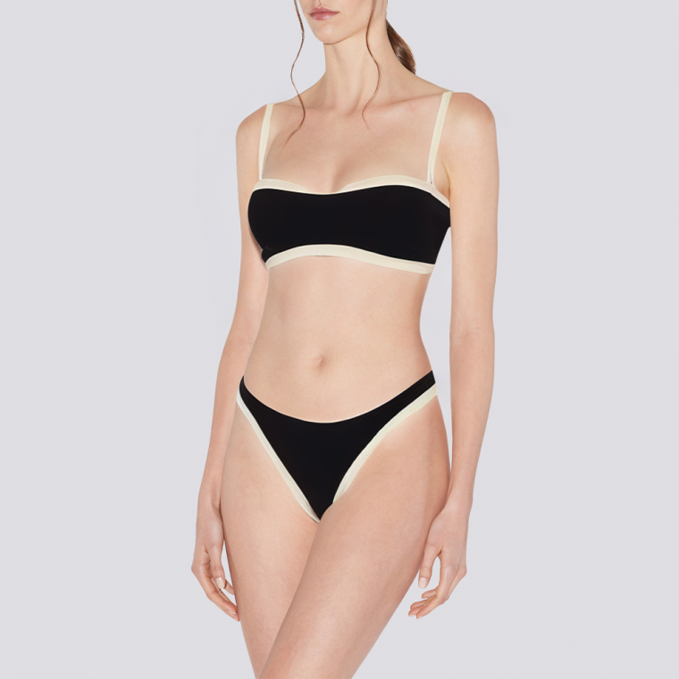Black and white patchwork breathable ladies underwear set