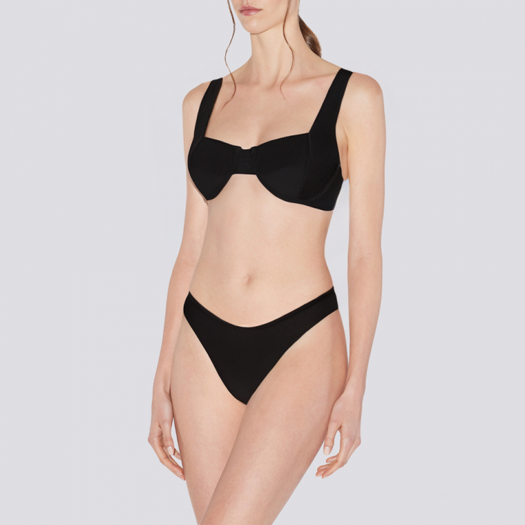 Black sexy ribbed women's underwear set