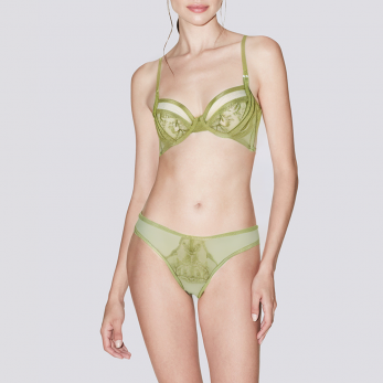 Green mesh embroidered women's underwear set