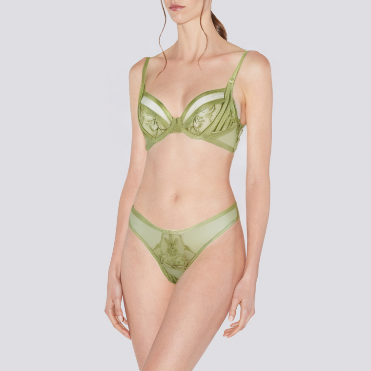 Green mesh embroidered women's underwear set