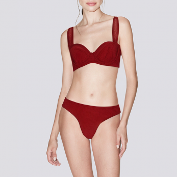 Red ribbed push-up women's underwear set
