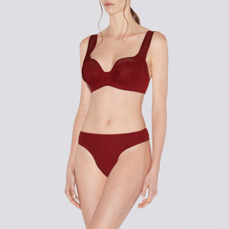 Red ribbed push-up women's underwear set