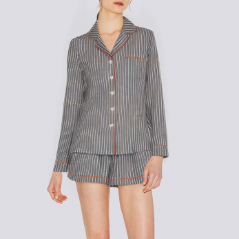 Fashionable linen striped women's pajama set
