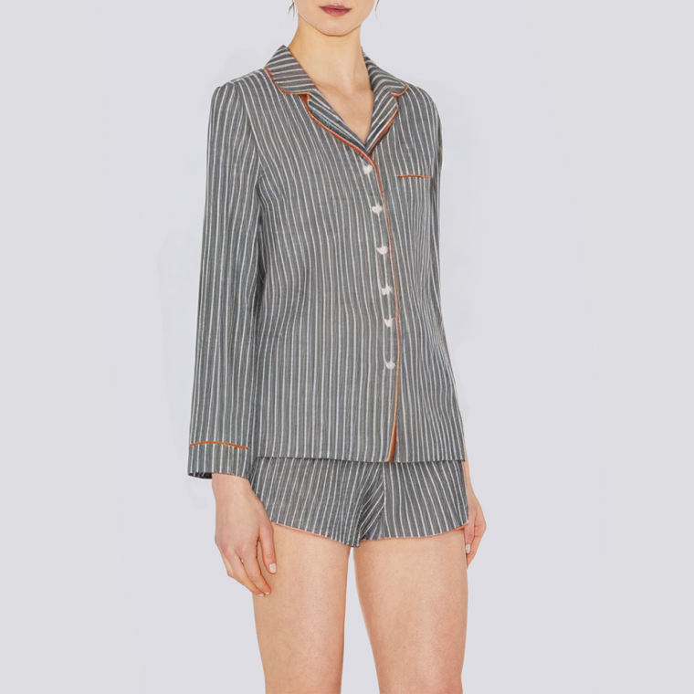 Fashionable linen striped women's pajama set