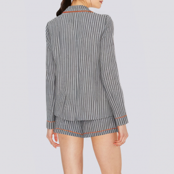 Fashionable linen striped women's pajama set