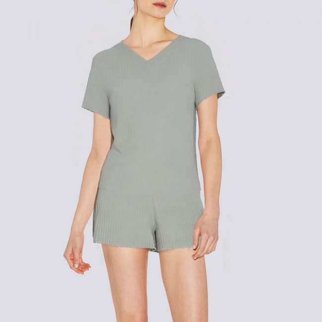 Gray ribbed breathable women's pajamas set