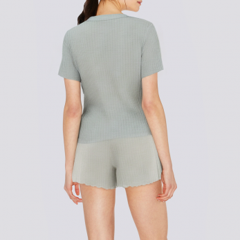 Gray ribbed breathable women's pajamas set