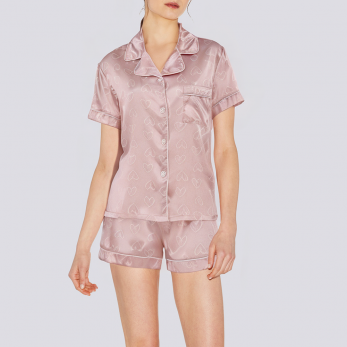 Pink smooth satin women's pajama set