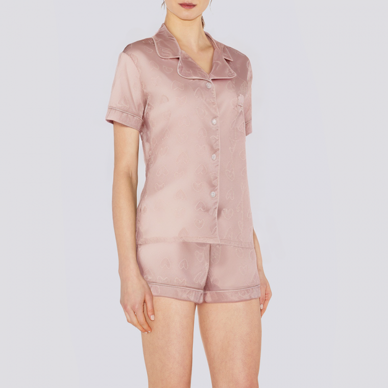 Pink smooth satin women's pajama set