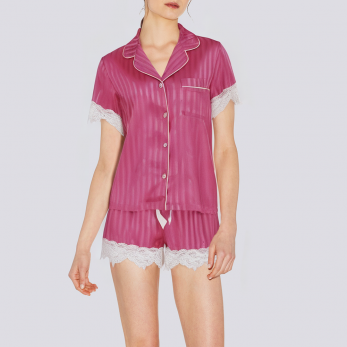 Striped lace satin women's pajama set