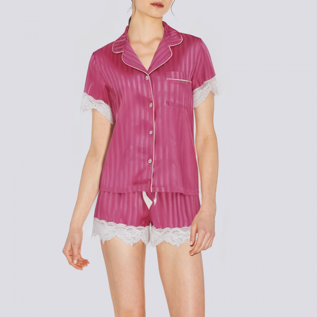 Striped lace satin women's pajama set