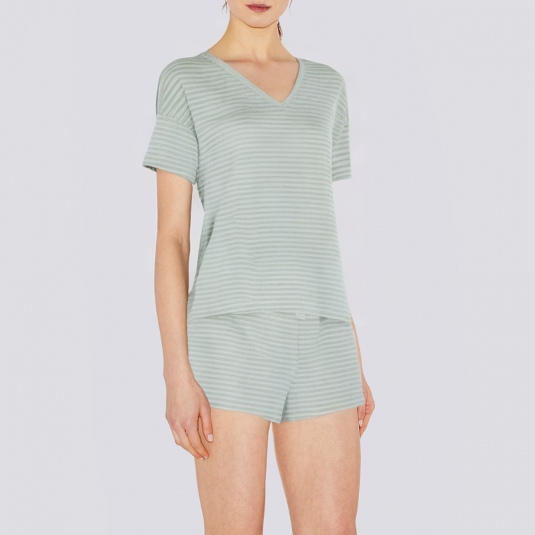 Blue striped breathable women's pajamas set
