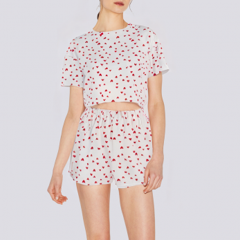 Heart print breathable women's pajama set