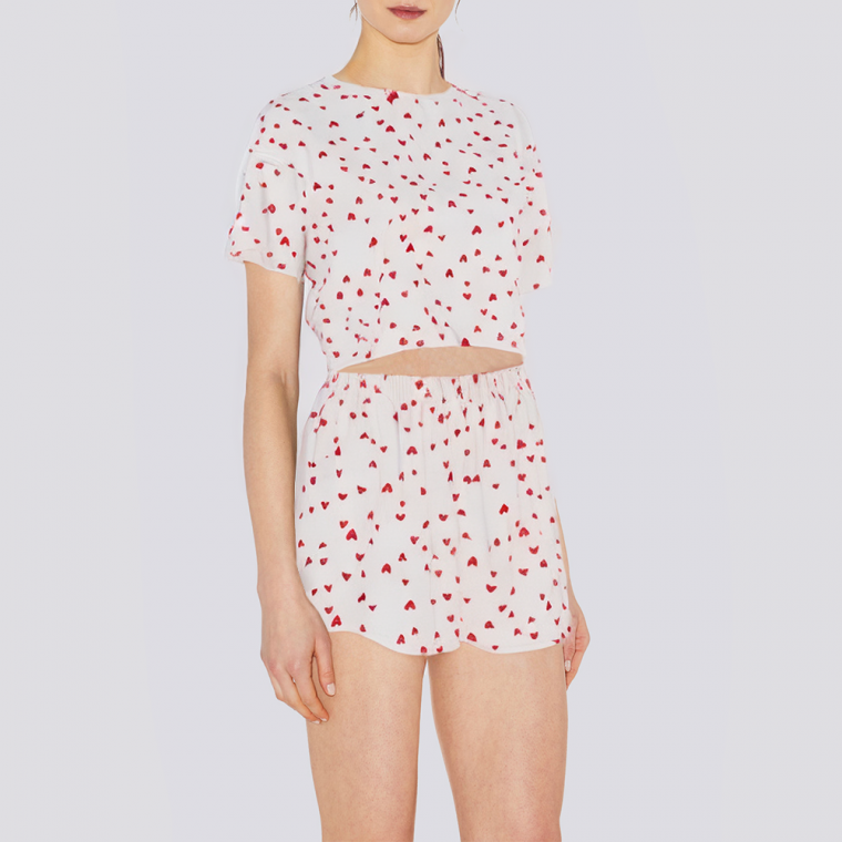 Heart print breathable women's pajama set
