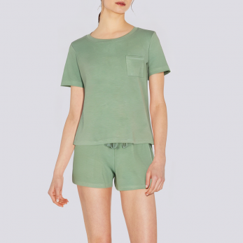 Green elastic skin-friendly women's pajamas set