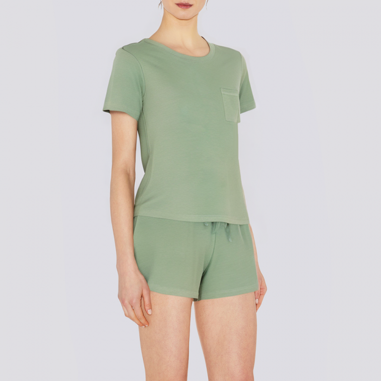 Green elastic skin-friendly women's pajamas set