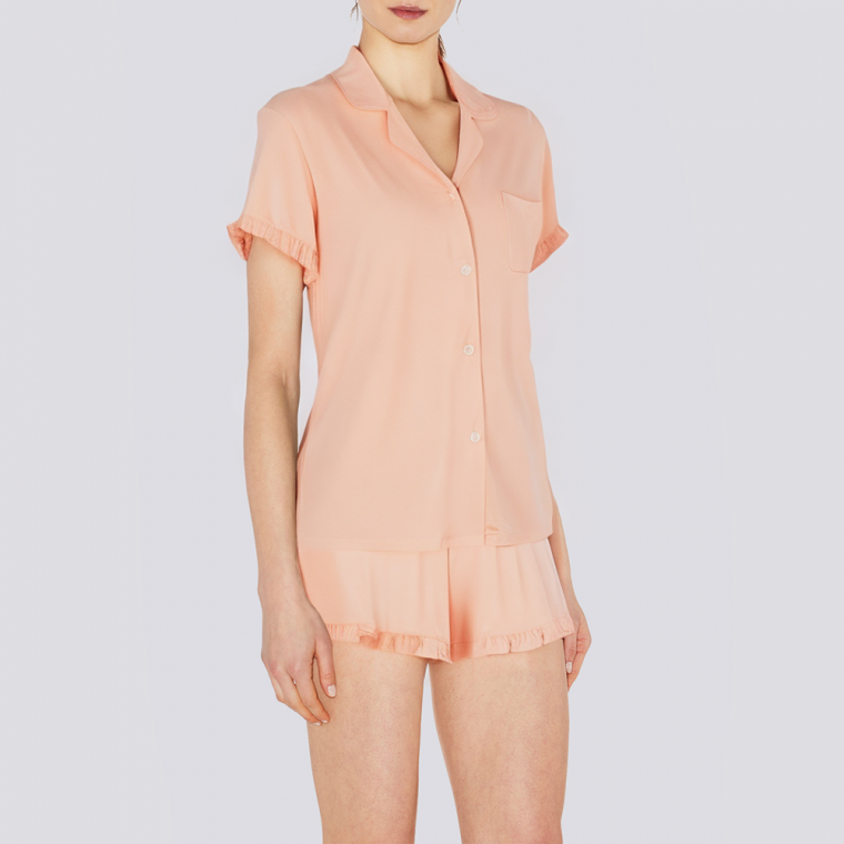 Pink ruffle breathable women's pajamas set
