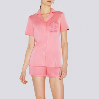 Pink lapel satin women's pajama set
