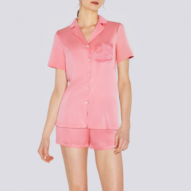 Pink lapel satin women's pajama set