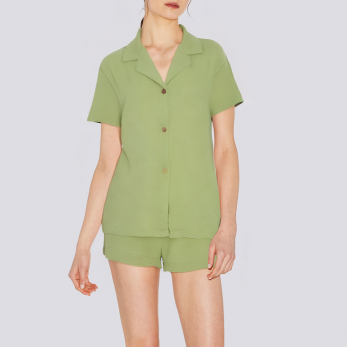 Green pure cotton breathable women's pajamas set