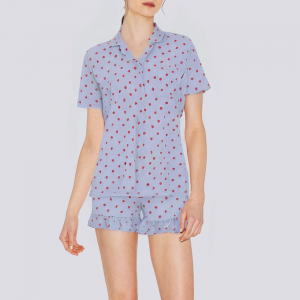 Blue cardigan heart shape women's pajama set