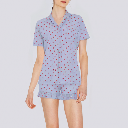 Blue cardigan heart shape women's pajama set