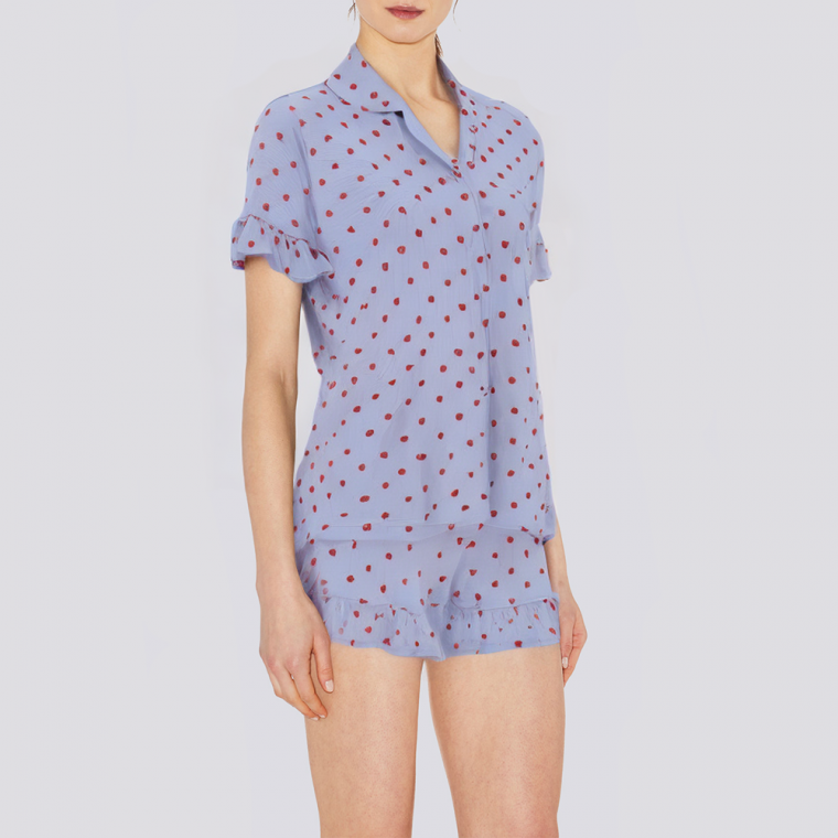 Blue cardigan heart shape women's pajama set