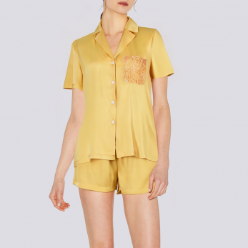 Casual yellow satin women's pajamas set