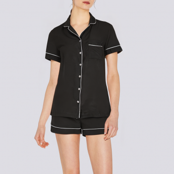 Contrast stitching satin pajama set for women