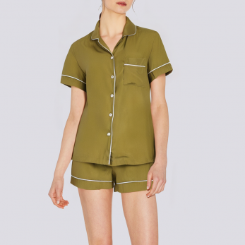 Green casual satin women's pajama set