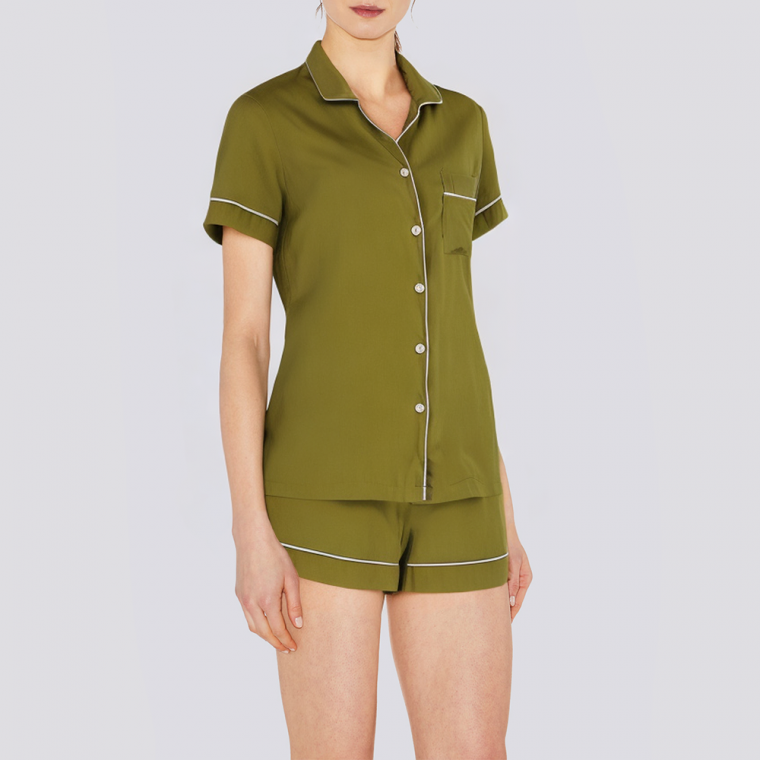 Green casual satin women's pajama set